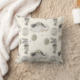 Boho in Neutrals: Sleepy Raccoons Nursery Throw Pillow