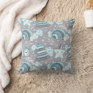 Boho in Neutrals with Blues and Greys Nursery Throw Pillow