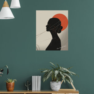 Boho Inclusive Woman Silhouette with Sunset Circle Poster