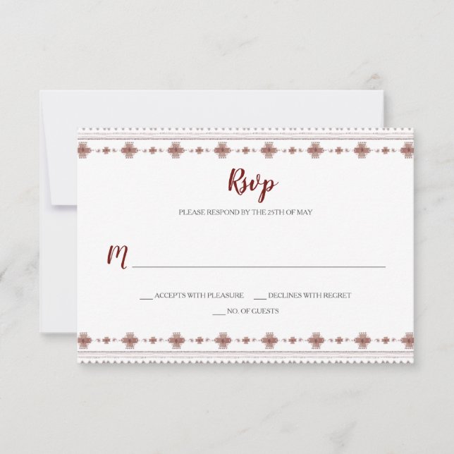 Boho Indian Red Tribal Border RSVP Card (Front)