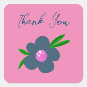 Boho Indigo Blue Flower Square Party Sticker
