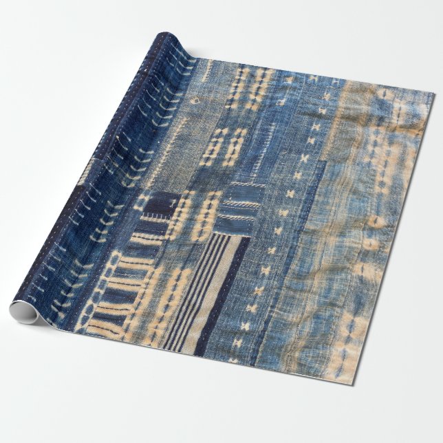 boho indigo mudcloth quilt wrapping paper (Unrolled)