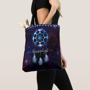 Boho Indigo Tribal Celestial Mandala Dreamcatcher Tote Bag