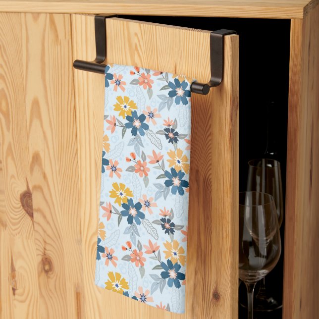 Boho Inspired Flower Pattern Kitchen Towel (Thirds Fold)