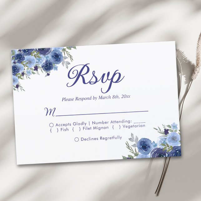 Boho-Inspired Navy Blooms – Wedding RSVP Card (Creator Uploaded)
