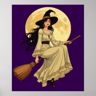 Boho-inspired Witchy Woman Astride A Besom Poster