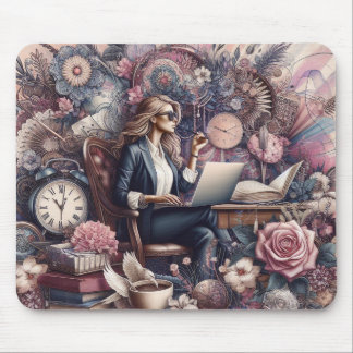 Boho inspired woman mouse mat, boho chic office mouse pad