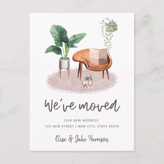 Boho Interior French Bulldog Plants Moving  Postcard (Front)