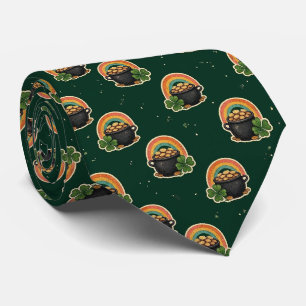 Boho Irish Pot of Gold and Shamrock Tie