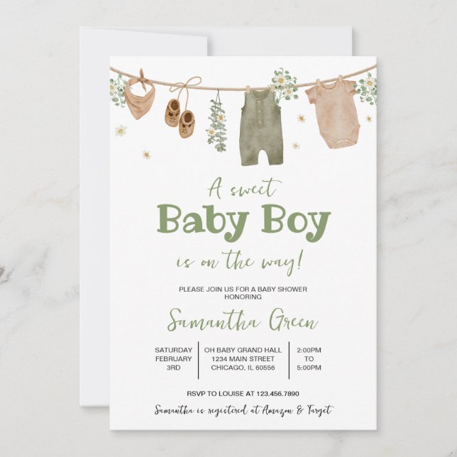 Boho It's a Boy Baby Clothes Baby Shower Invitation (Front)