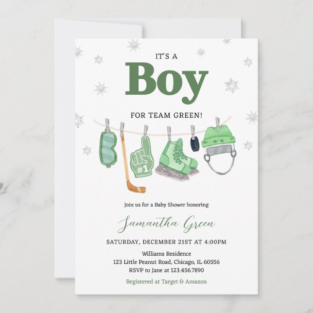 Boho It's a Boy Ice Hockey Baby Shower Invitation (Front)