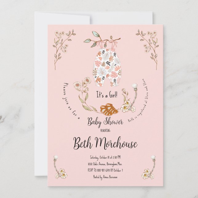 Boho It's a Girl Baby Shower Invitation (Front)
