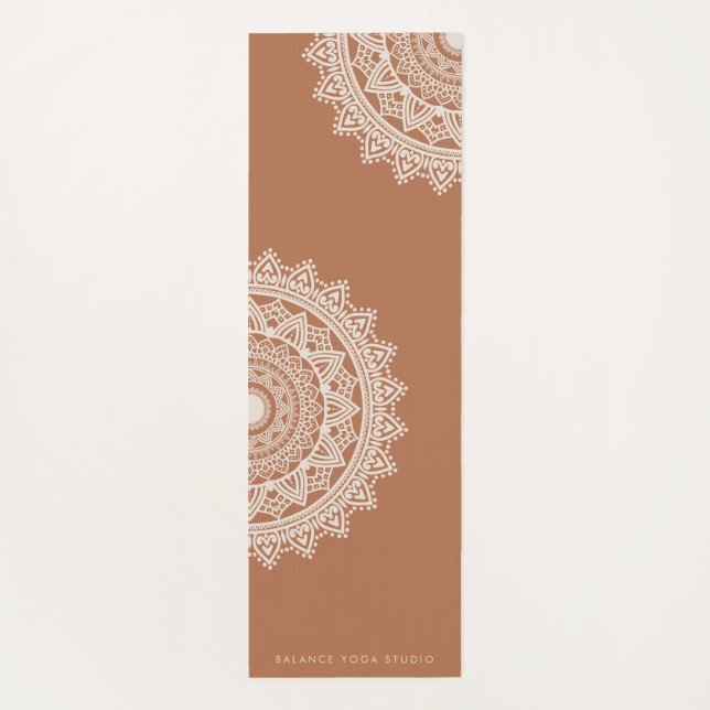 Boho Ivory Mandala Custom Name Yoga Mat (Back)