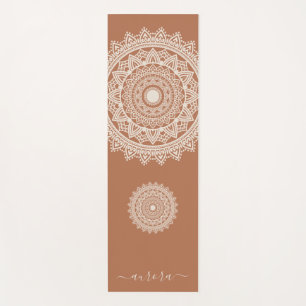 Boho Ivory Mandala on Terracotta Custom Name Yoga Mat