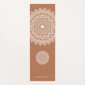 Boho Ivory Mandala on Terracotta Custom Name Yoga Mat