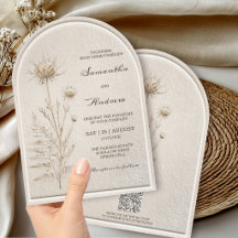 Boho Ivory Pampas Arch Wedding with QR Code RSVP