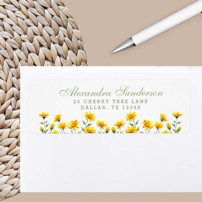 Boho jaune Fleur sauvage Floral Adresse de retour (Créateur téléchargé)