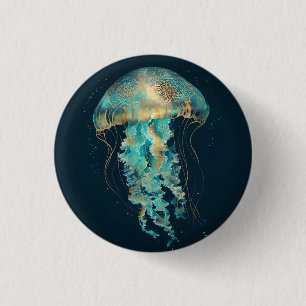 Boho Jellyfish   Deep Ocean 1 Inch Round Button