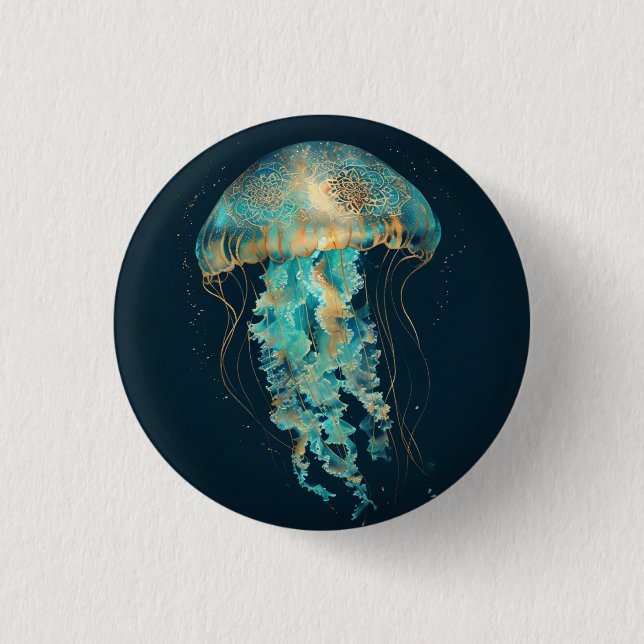 Boho Jellyfish | Deep Ocean 1 Inch Round Button (Front)