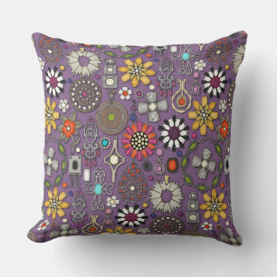 boho jewel treasures lilac throw pillow