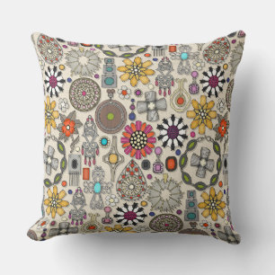 boho jewel treasures linen throw pillow