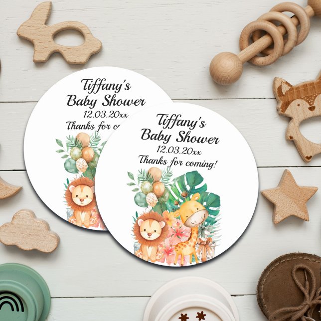 Boho Jungle Animals Baby Shower  Classic Round Sticker (Creator Uploaded)