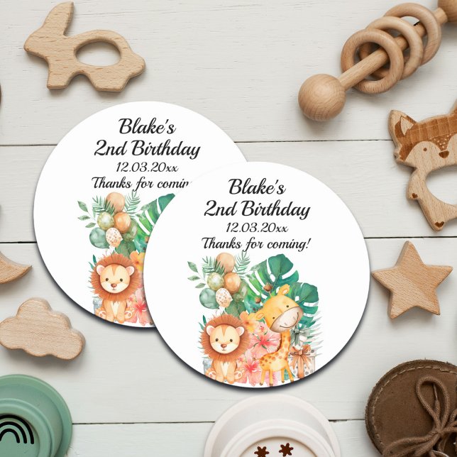 Boho Jungle Animals Birthday Classic Round Sticker (Creator Uploaded)