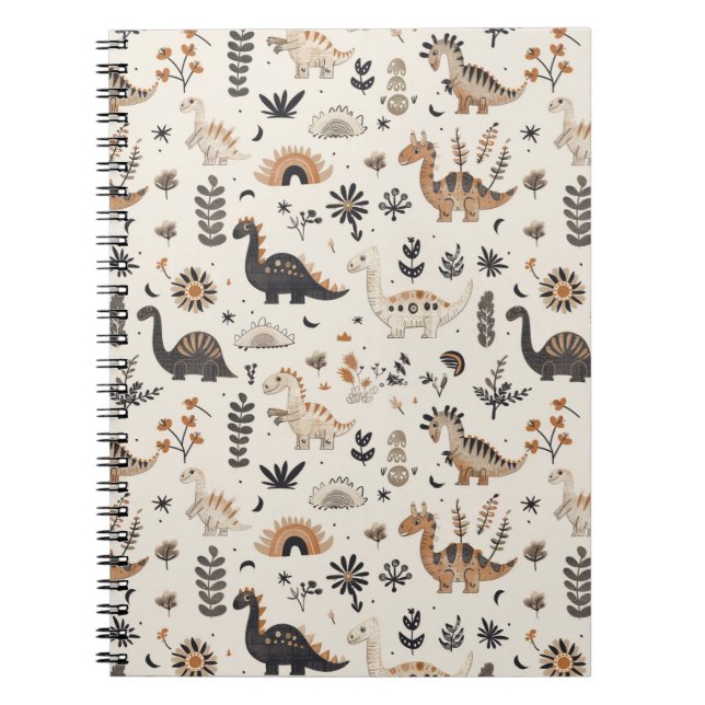 Boho Jungle Dinosaur Pattern Notebook (Front)