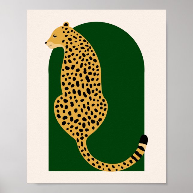 Boho Jungle Green Vintage Arch Oversized Leopard Poster (Front)