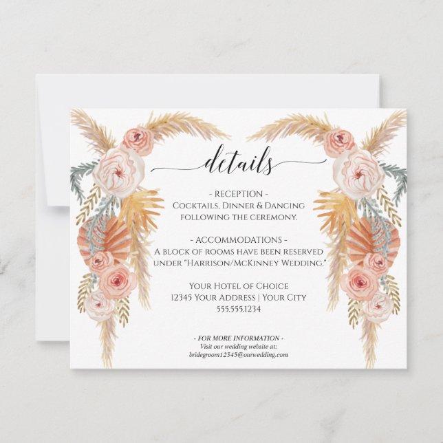 Boho Jungle Pampas Grass Floral n Foliage Wedding Invitation (Front)