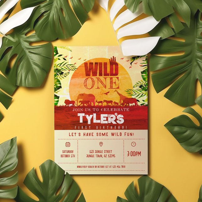 Boho Jungle Safari Animals Wild One 1st Birthday Invitation (Creator Uploaded)