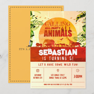 Boho Jungle Safari Wild Animals Kids Birthday Invitation