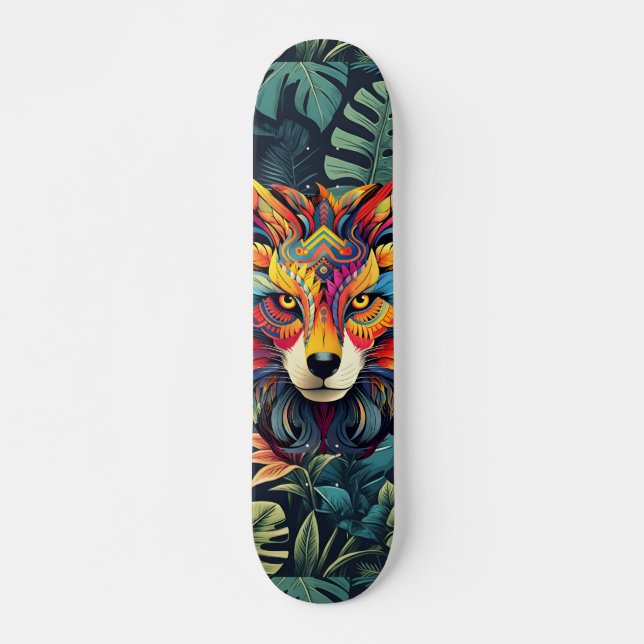 Boho Jungle Wolf Skateboard (Devant)