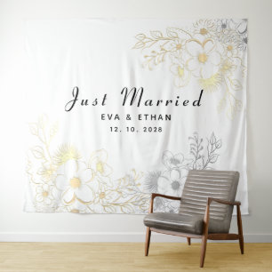 Boho Just Married Wedding Party Decor Tapestry