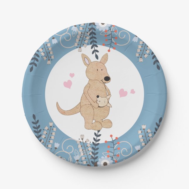 Boho Kangaroo Baby Shower Paper Plate (Front)