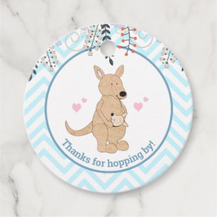 Boho Kangaroo Watercolor Baby Boy Round Favour Tag
