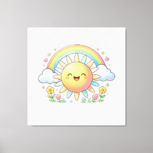 Boho Kawaii Happy Sunshine Rainbow Cute Nursery Canvas Print