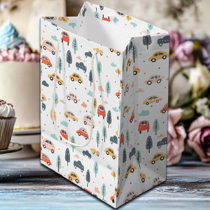 Boho Kids Cars, Trees & Clouds Pattern Medium Gift Bag