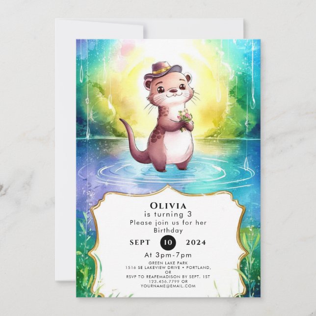 Boho Kids Otter Birthday Invitation (Front)