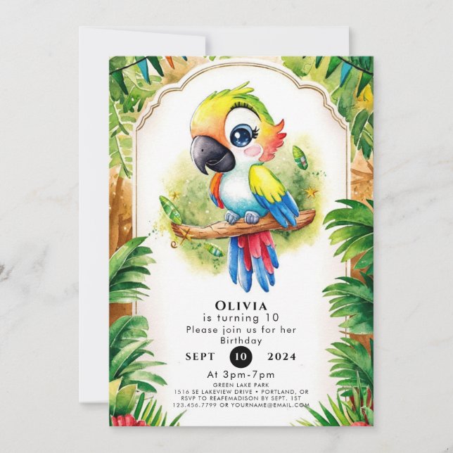 Boho Kids Parrot Birthday Invitation (Front)