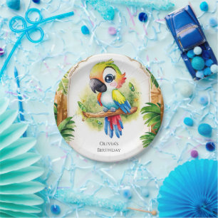 Boho Kids Parrot Birthday Paper Plate
