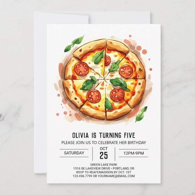Boho Kids Pizza Birthday Invitation (Front)