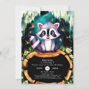 Boho Kids Raccoon Birthday Invitation