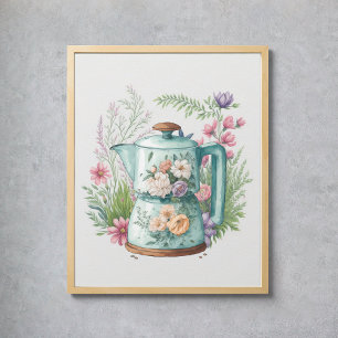 Boho Kitchen Cottagecore Watercolor Coffee Poster