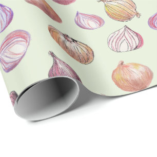 Boho Kitchen Onions Hand-Illustrated Sage Veggie Wrapping Paper
