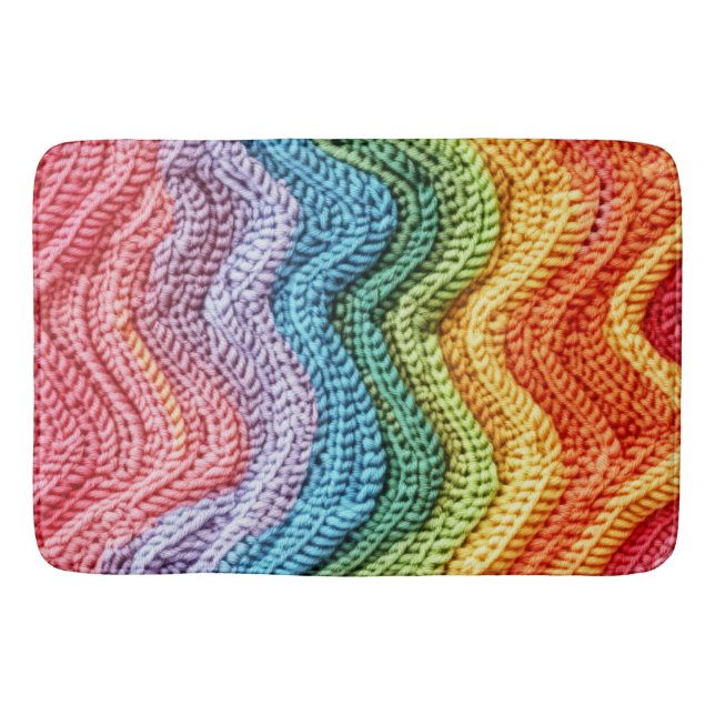 Boho Knit Striped Colourful, Cozy & Artisanal Vibe Bath Mat (Front)