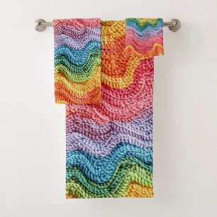 Boho Knit Striped Colourful, Cozy & Artisanal Vibe Bath Towel Set