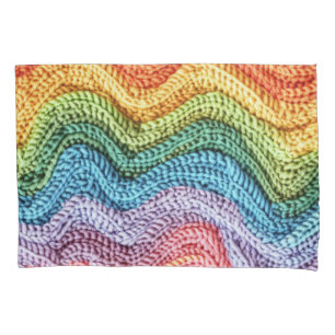 Boho Knit Striped Colourful, Cozy & Artisanal Vibe Pillowcase