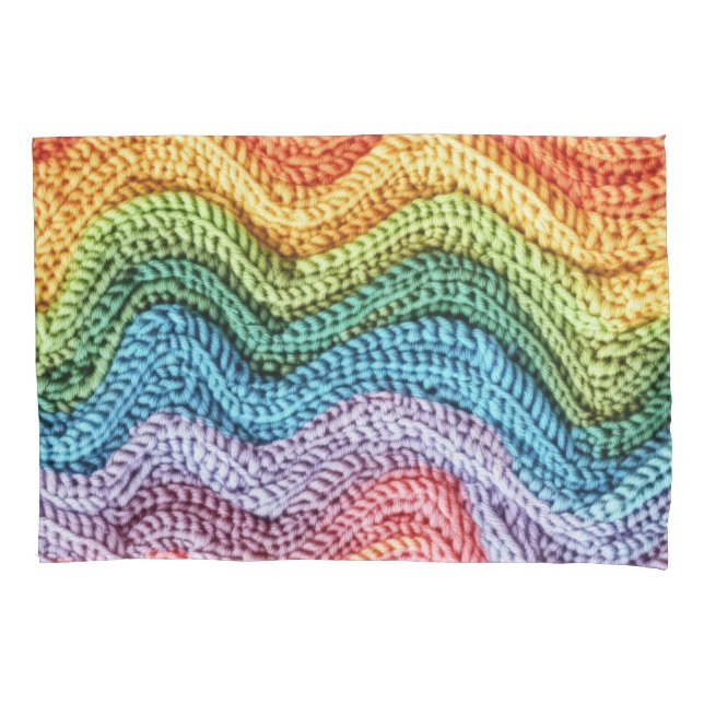 Boho Knit Striped Colourful, Cozy & Artisanal Vibe Pillowcase (Front)