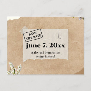 Boho Kraft Paper Floral SAVE THE DATE  Postcard